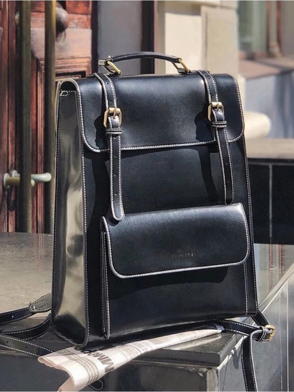 ECOSUSI Laptop Backpack for PU Leather Backpack Vintage Laptop 15.6” bag